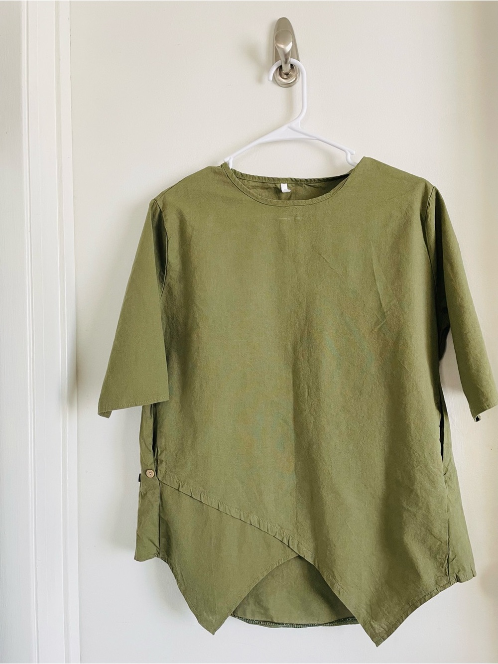 Relaxed Olive Green Asymmetrical Hem Blouse